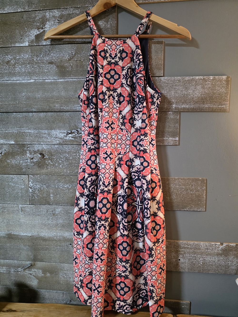 Vince Camuto Coral and Navy Floral Maxi Dress